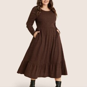 BloomChic Brown Long Sleeve Midi Dress